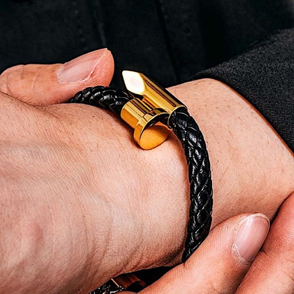 Leather Nail Magnetic Bracelet, Braided, Unisex - Picture 3 of 4